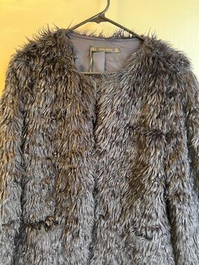 Zara Faux Fur Teddy Jacket in Charcoal
